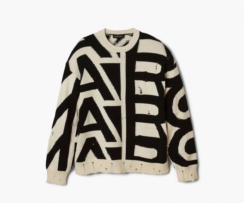 Marc Jacobs Distressed Monogram Oversize Sweater Cream / Black | USA_MJ53468