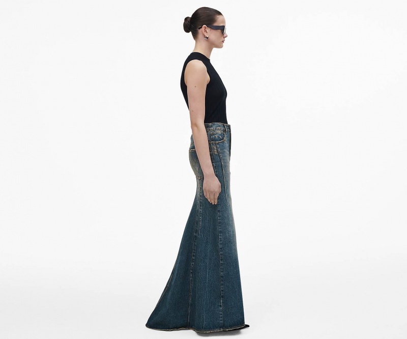 Marc Jacobs Long Fluted Skirt Indigo | USA_MJ37113