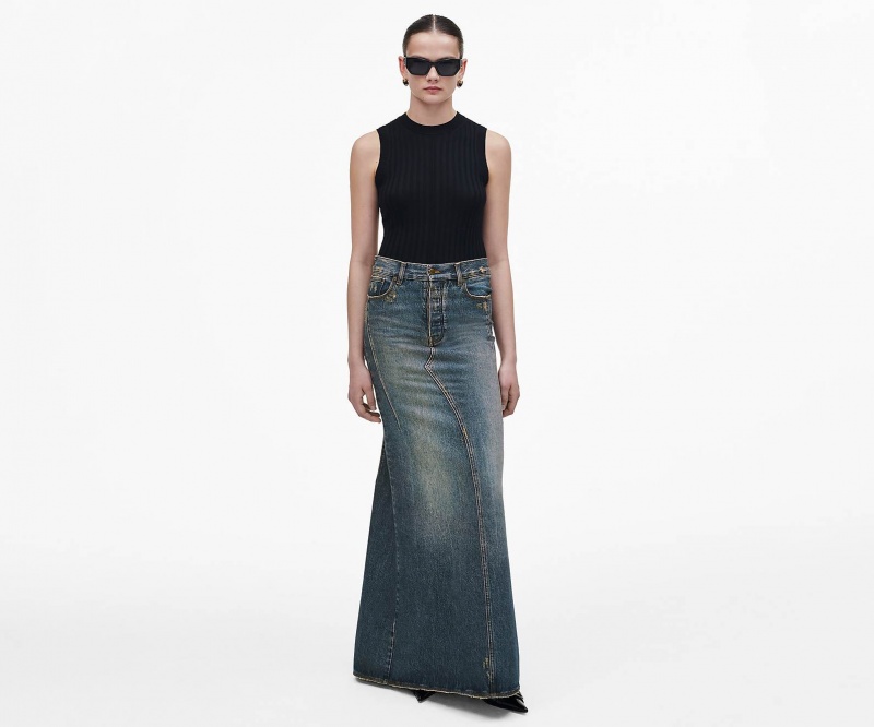 Marc Jacobs Long Fluted Skirt Indigo | USA_MJ37113