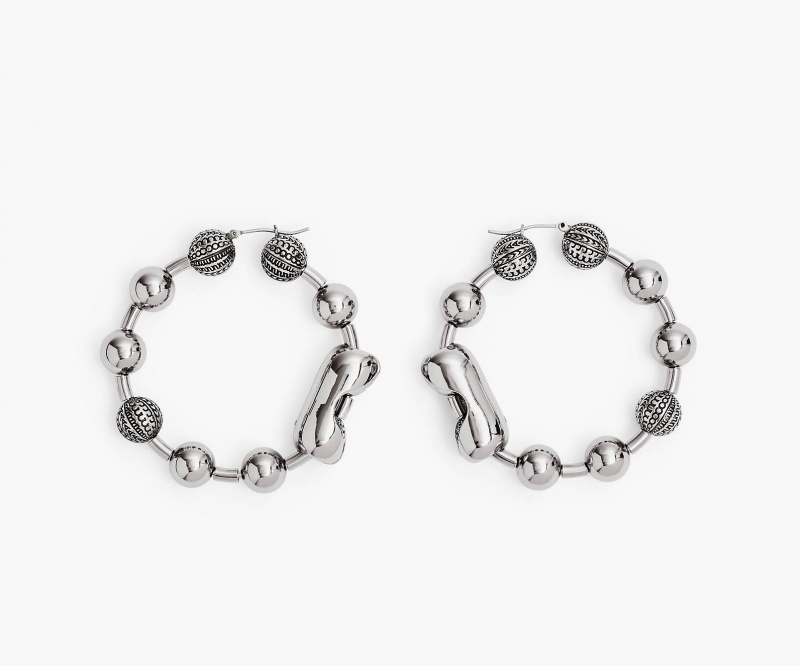 Marc Jacobs The Monogram Ball Chain Hoop Light Silver | USA_MJ82216