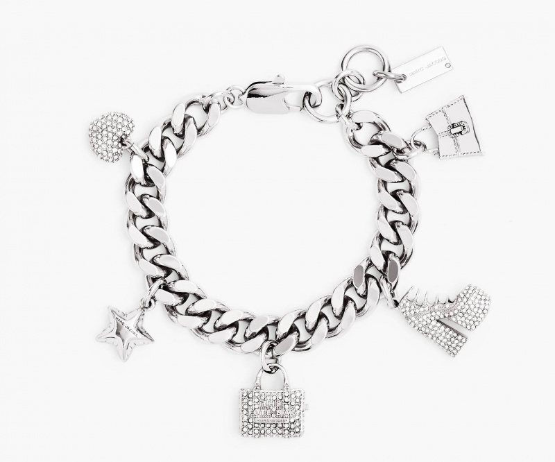 Marc Jacobs The Pave Mini Icon Charm Silver | USA_MJ42461